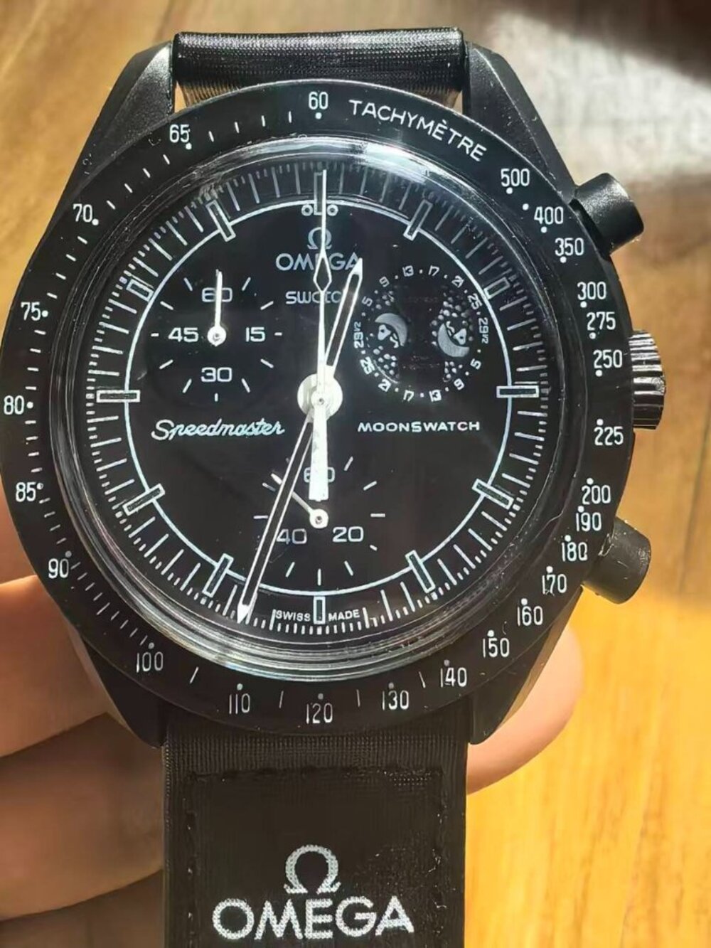 New Swatch Omega Moonswatch Mission to Black the Moonphase Watch With Box